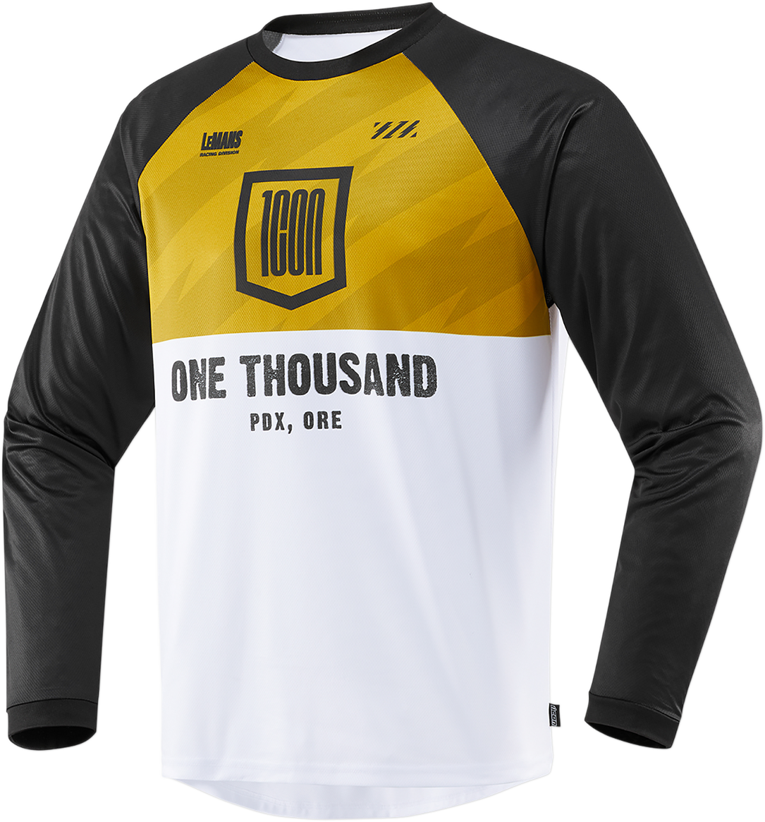 Gold ICON Status jersey by Bill's Exhausts in medium size, featuring a sleek design and vibrant gold color.