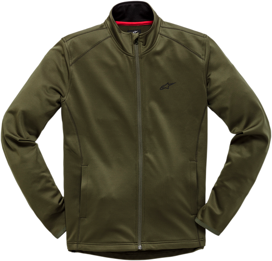 Alpinestars Purpose Mid-Layer Jacket in green, medium size, featuring a sleek design and lightweight fabric for active wear.