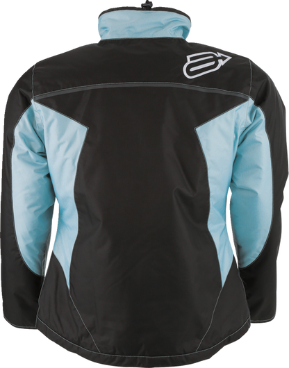 Bill's Exhausts ARCTIVA Women's Pivot 6 jacket in black, blue, and gray, small size, front view with zip and color-block design.