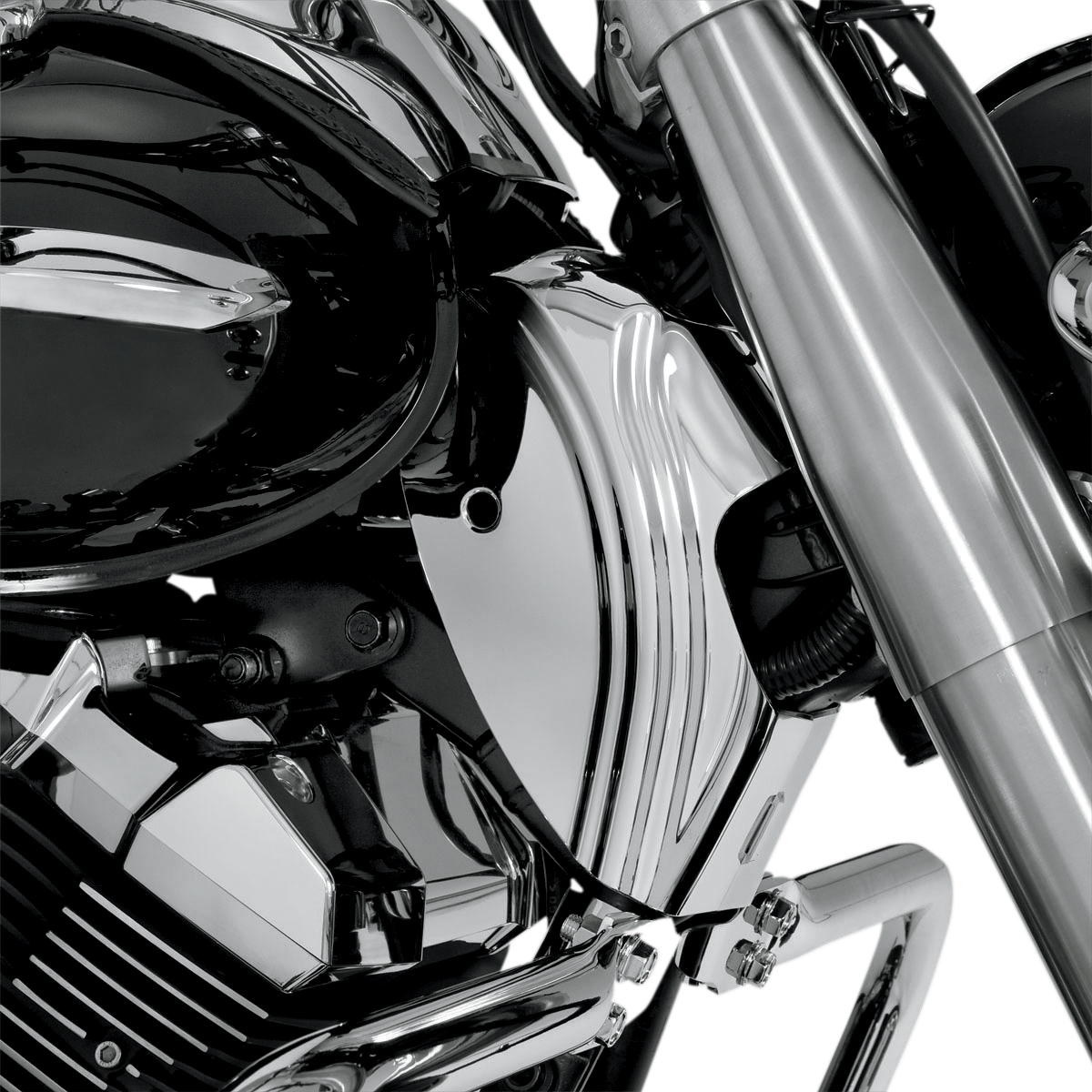 Bill's Exhausts SHOW CHROME engine neck covers 63-210, shiny chrome finish for motorcycle engine protection and style.