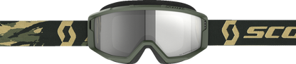 Scott Primal Sand Dust Goggles in camo khaki and dark gray, featuring adjustable straps and durable frame for outdoor riding.