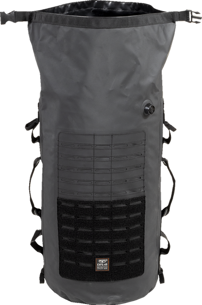 Black BILTwell EXFIL-65 Dry Bag Gen 2, durable waterproof bag with roll-top closure for outdoor gear storage.