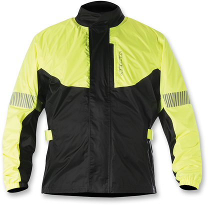 Yellow and black Alpinestars Hurricane rain jacket in XL, showcasing waterproof material and adjustable hood for outdoor protection.