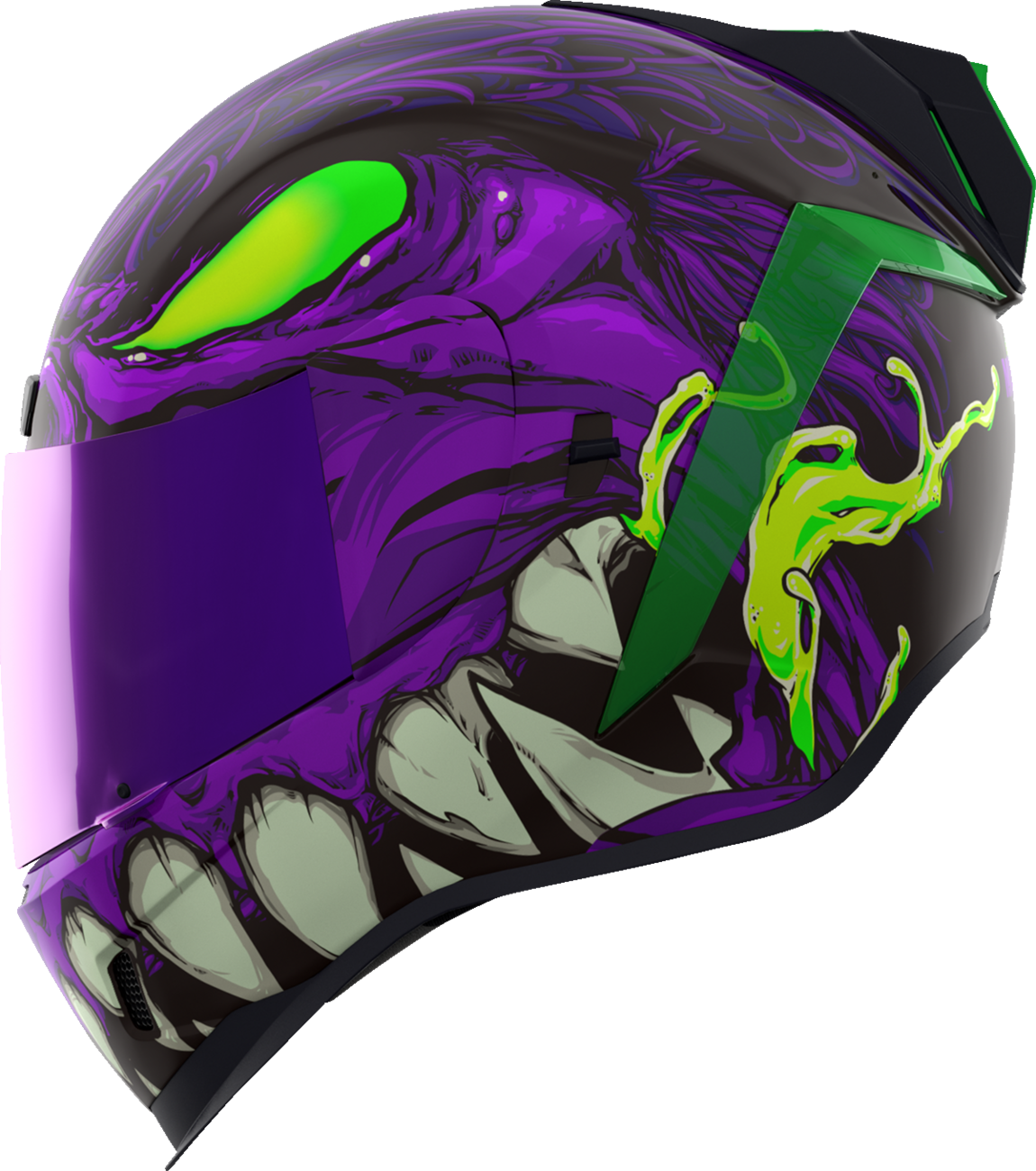 Bill's Exhausts ICON Airform™ helmet in purple, XL size, featuring MIPS® safety technology and sleek helmet design.