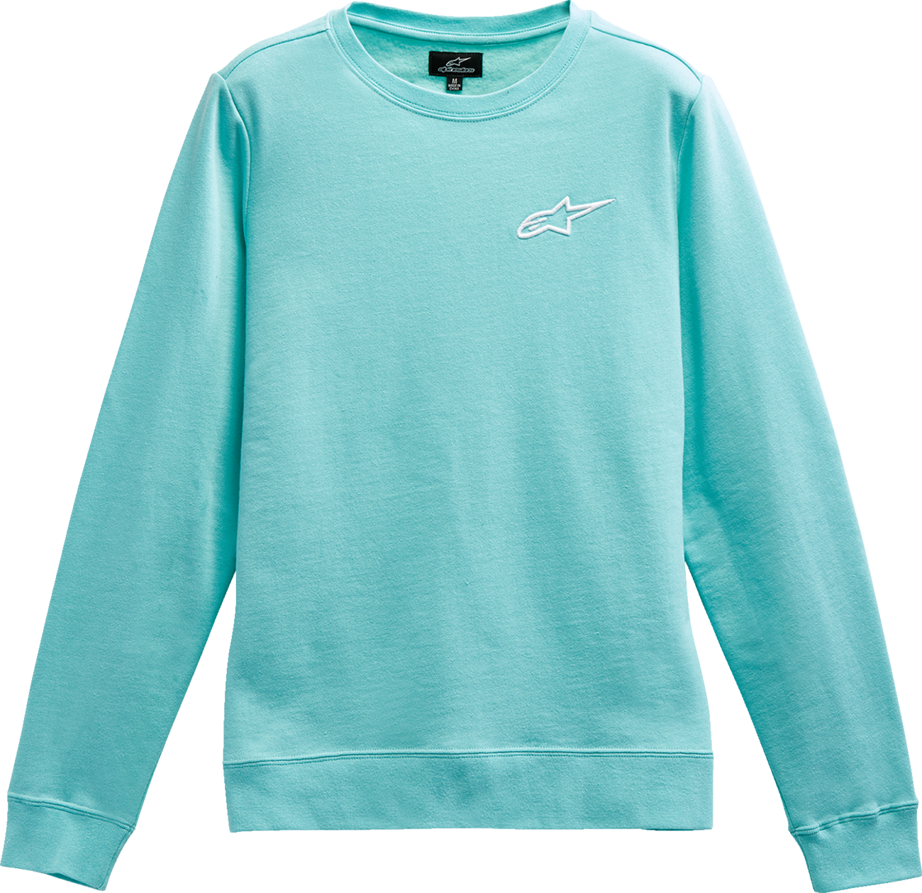 Alpinestars Women's Ageless Crew Fleece in Light Aqua and White, medium size, comfortable protective gear for women.