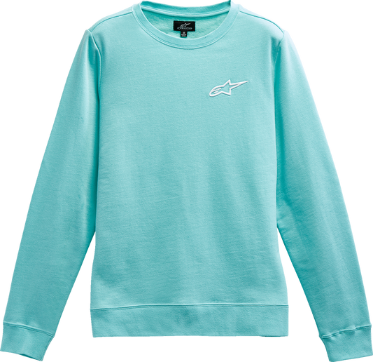 Alpinestars Women's Ageless Crew Fleece in Light Aqua and White, size XL, featuring a cozy, protective fleece design.