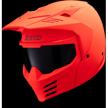 Red ICON Elsinore™ helmet in medium size, featuring a sleek design and Monotype finish, displayed on a plain background.