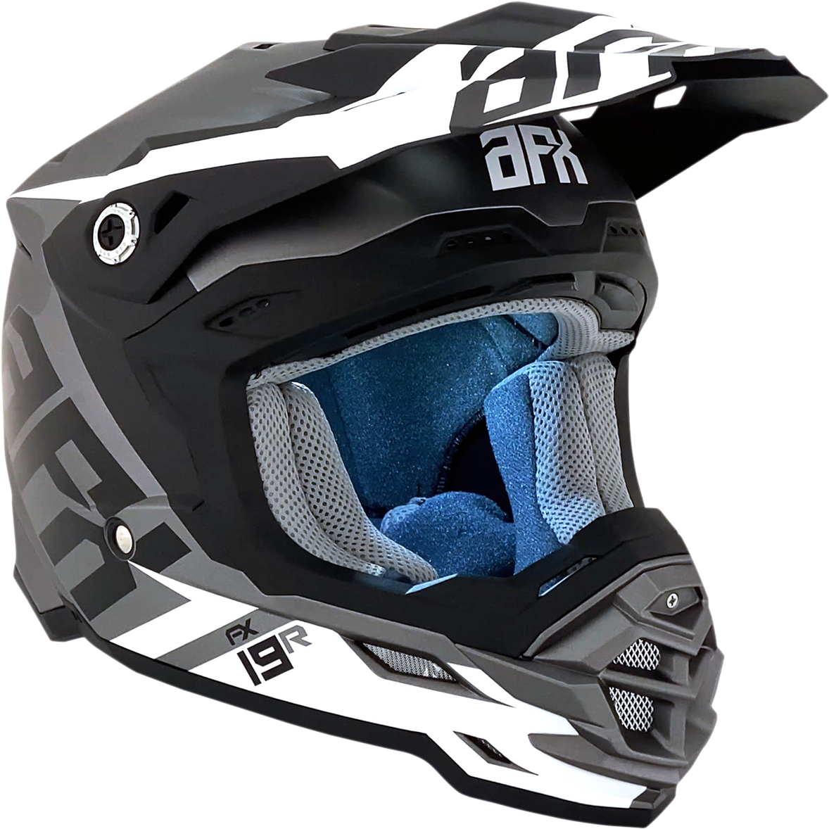 Frost gray AFX FX-19R racing helmet by Bill's Exhausts, large size, with aerodynamic design and ventilation vents.