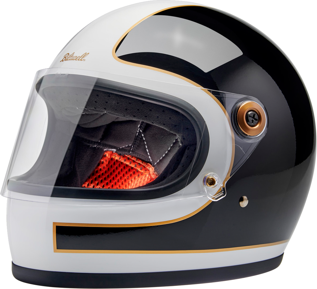Gloss white and black BILTWELL Gringo S motorcycle helmet with XL size, featuring a sleek design and visor.