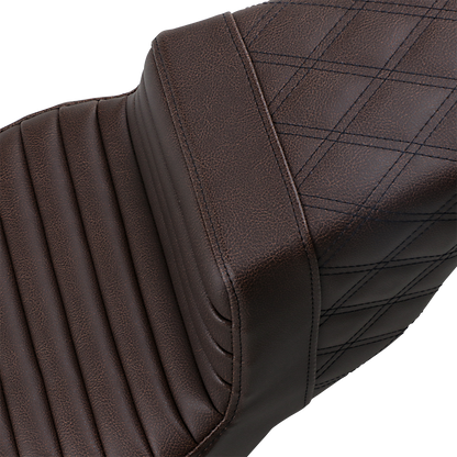 SADDLEMEN Step-Up Seat - Front Tuck-n-Roll/Rear Lattice Stitch - Brown - FL '08-'23 808-07B-176BR