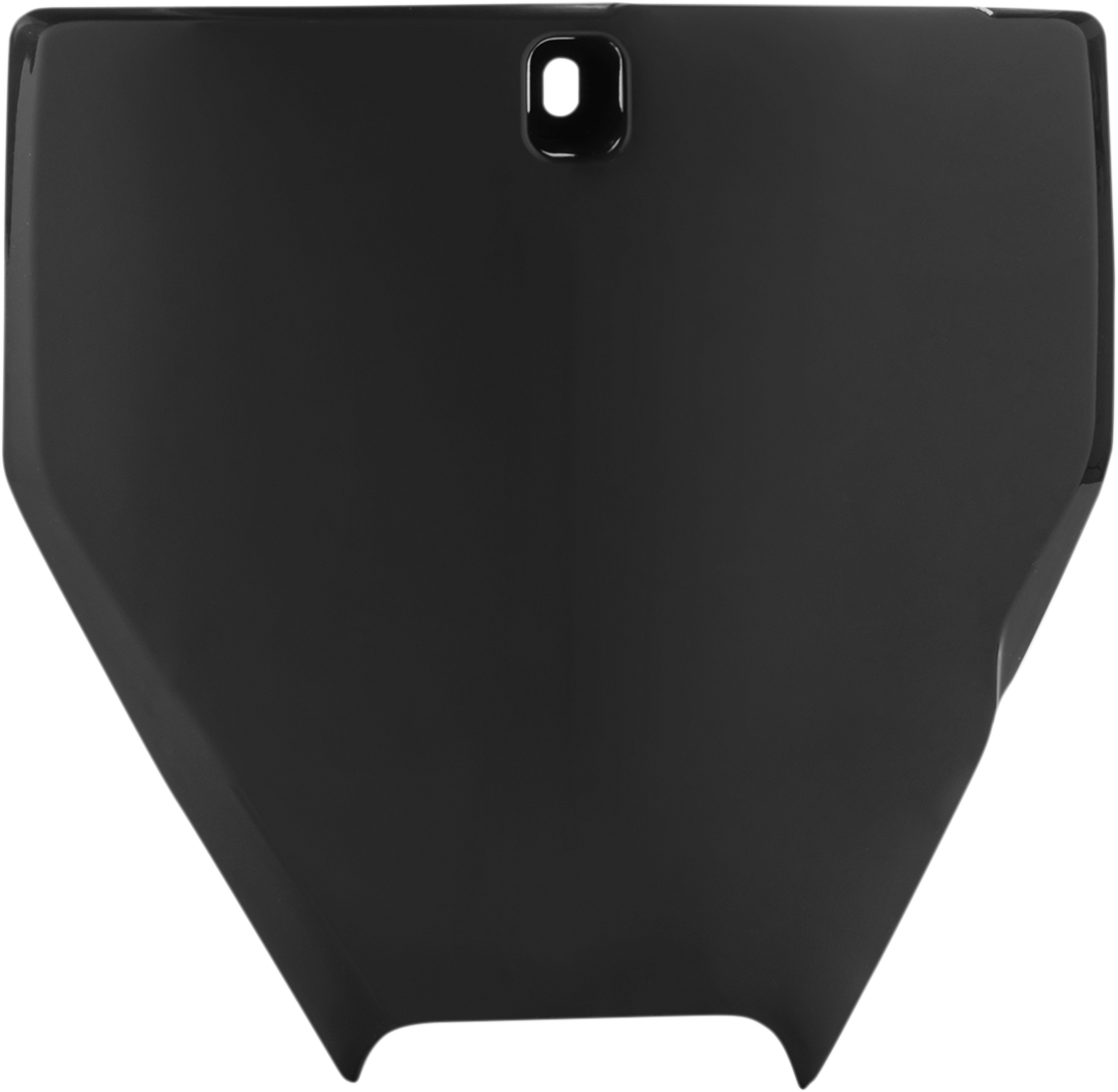 A black Acerbis front number plate mounted on a motorcycle body, featuring the Acerbis logo and sleek design.