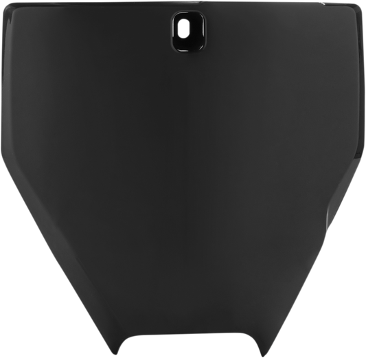 A black Acerbis front number plate mounted on a motorcycle body, featuring the Acerbis logo and sleek design.