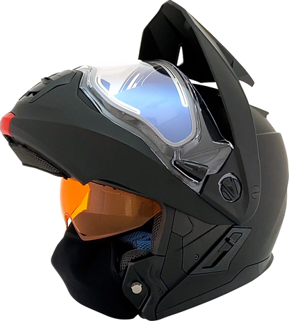 Matte black AFX FX-111DS electric snow helmet in XS size, featuring a sleek design and secure fit for winter outdoor activities.