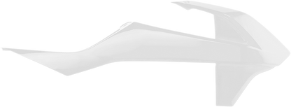 White Acerbis radiator shroud for body of motorcycle, featuring sleek design and brand-specific detailing.