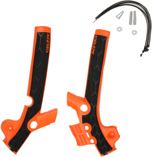 ACERBIS X-Grip orange and black frame guards for KTM SX 85 motorcycle, body protection, durable and fitted on the frame.