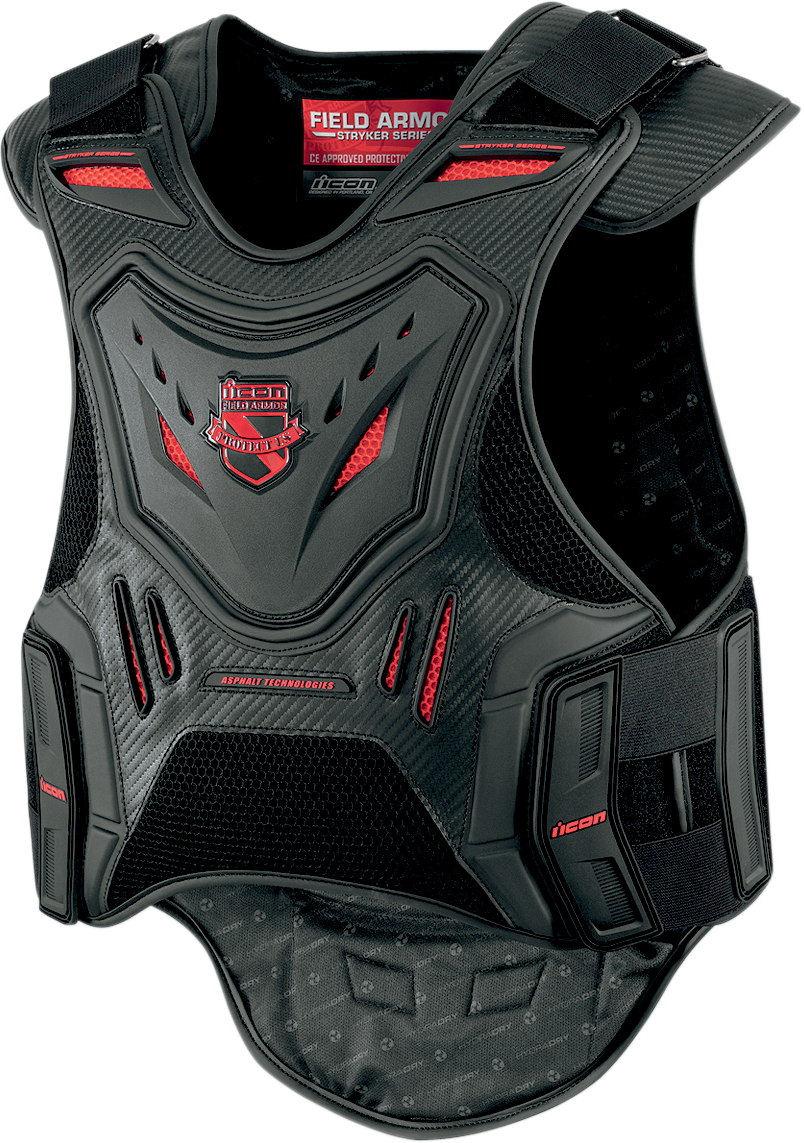 Black ICON Field Armor Stryker vest by Bill's Exhausts, S/M size, with padded and armored panels visible on the vest.