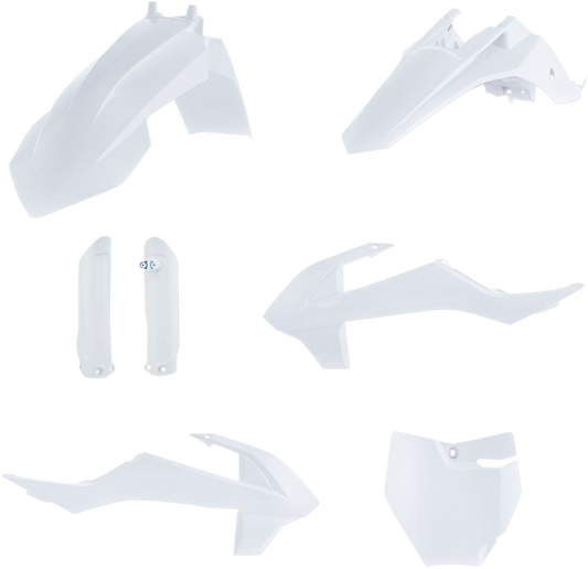 A white Acerbis full replacement body kit for motorcycles, shown on a clean background, designed for seamless fit and style.