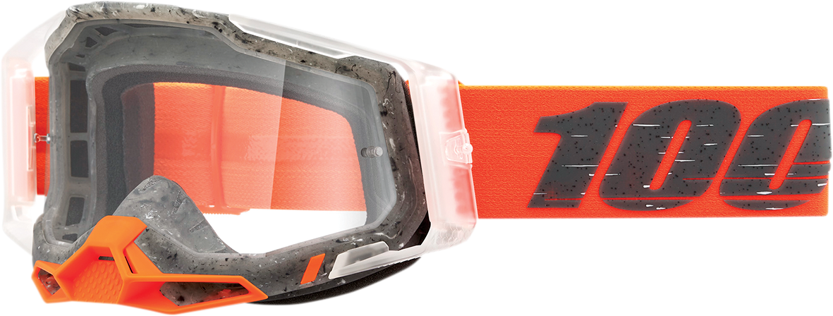 Bill's Exhausts Racecraft 2 Goggles in clear with adjustable strap, designed for racing or motocross use.