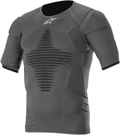 Alpinestars A-0 Roost Base Layer Top in anthracite and black, protective gear for motorcycling, size S/M, shown laid flat.
