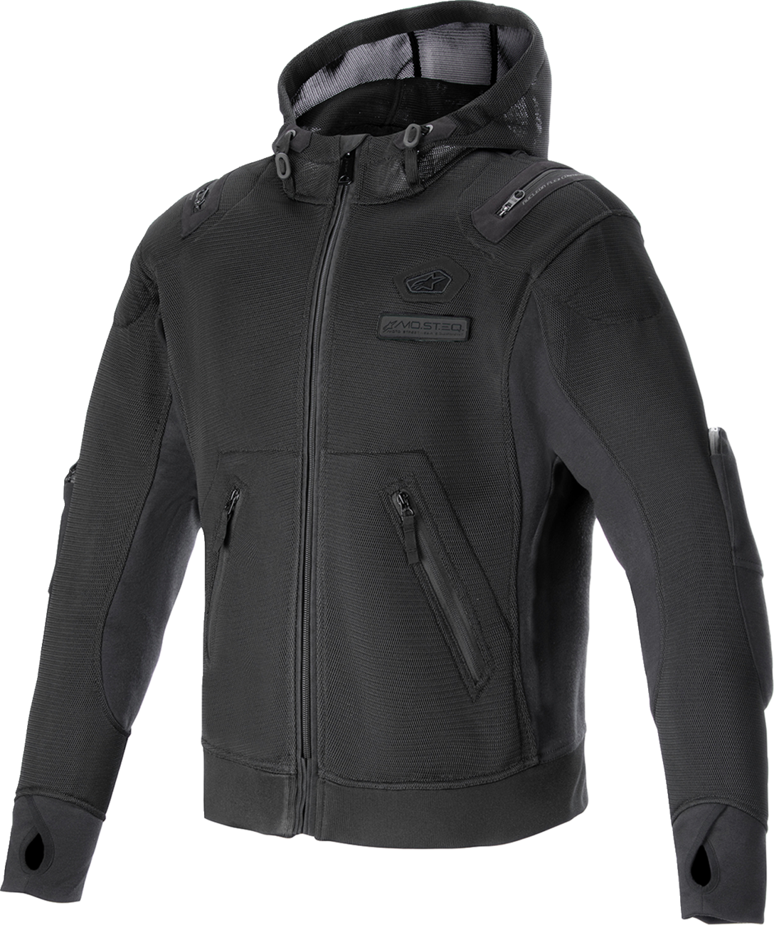 Black Alpinestars Moflow Air Tech Hoodie in small size, featuring a sleek design and breathable fabric for comfortable wear.