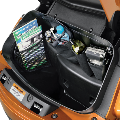 Bill's Exhausts SHOW CHROME engine trunk organizer H41-150BK with chrome finish and multiple compartments for vehicle storage.