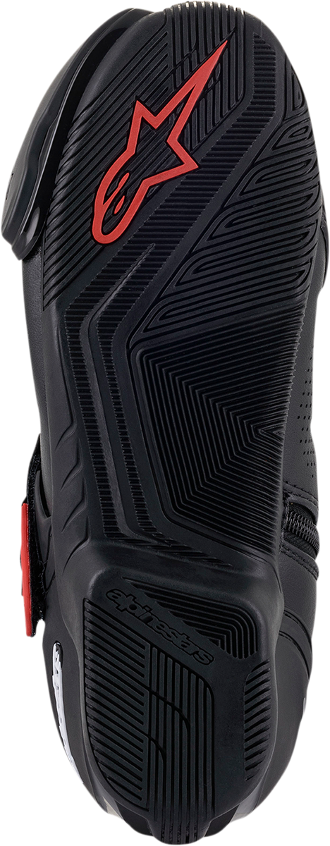 Alpinestars SMX1-R V2 motorcycle racing boots in black and red, US size 6, EU size 39, featuring protective design and branding.