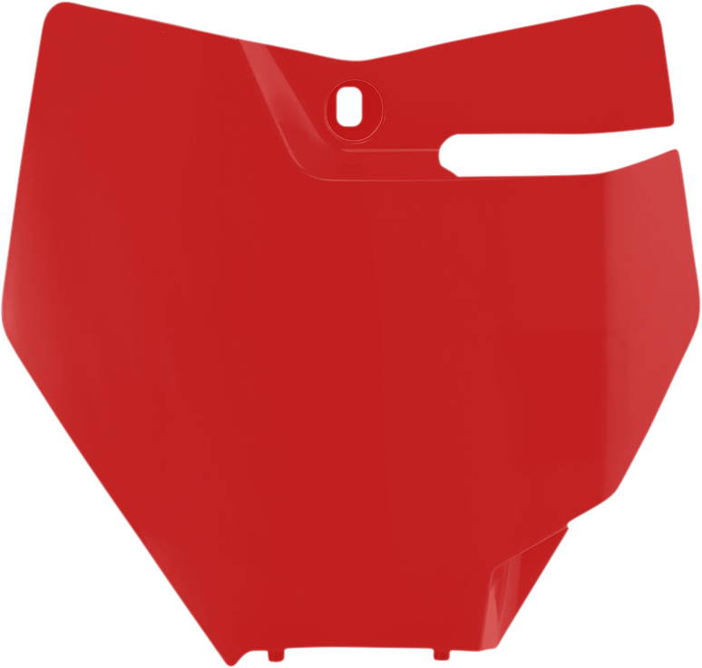 Red Acerbis front number plate for motorcycle, body replacement part with brand details and mounting features visible.