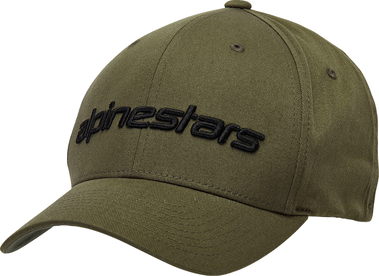 Black military-style ALPINESTARS Linear Hat in small/medium size, featuring a sleek design and branding details.