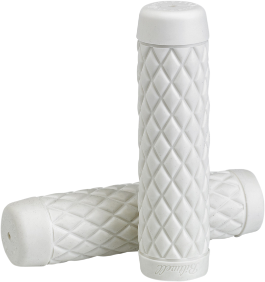 White BILTWell Torker 1-inch motorcycle grips with textured rubber surface, designed for comfort and control.