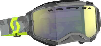 Scott Fury Snow Cross Goggle in light gray and neon yellow with enhancer yellow chrome lens, designed for winter sports.