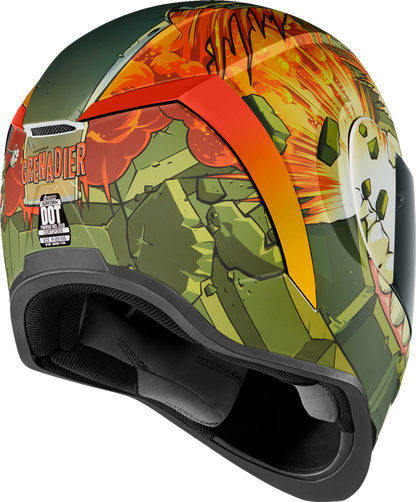 Bill's Exhausts ICON Airform™ Helmet Grenadier green small helmet with ventilation vents and sleek aerodynamic design.