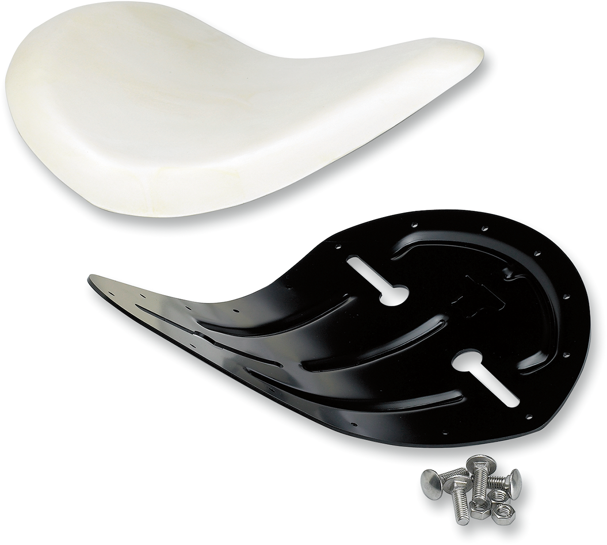 BILTWELL Slimline Pan Seat for motorcycle, uncovered with foam cushion, black seat with sleek design, by Bill's Exhausts.