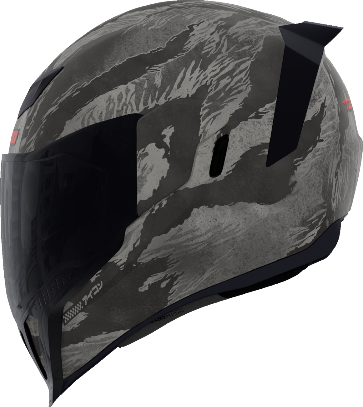 Bill's Exhausts ICON Airflite™ helmet in gray with Tiger's Blood design, small size, featuring MIPS® safety technology, shown from the side.