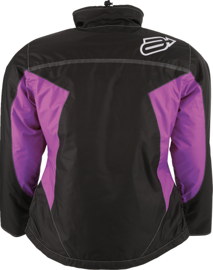 Black, purple, and white ARCTIVA Women's Pivot 6 Jacket by Bill's Exhausts, size XL, shown front view with hood and zip closure.