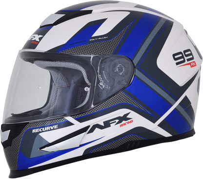 Bill's Exhausts AFX FX-99 Recurve helmet in pearl white and blue, medium size, showcasing sleek aerodynamic design.