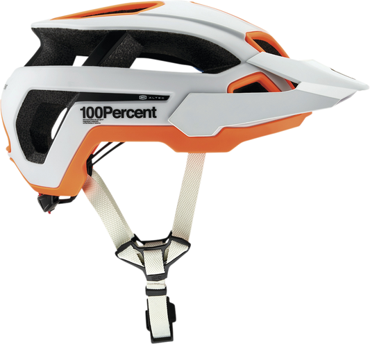 Light gray 100% Altec bicycle helmet with Fidlock buckle, CPSC/CE certified, size S/M, featuring ventilation and adjustable straps.