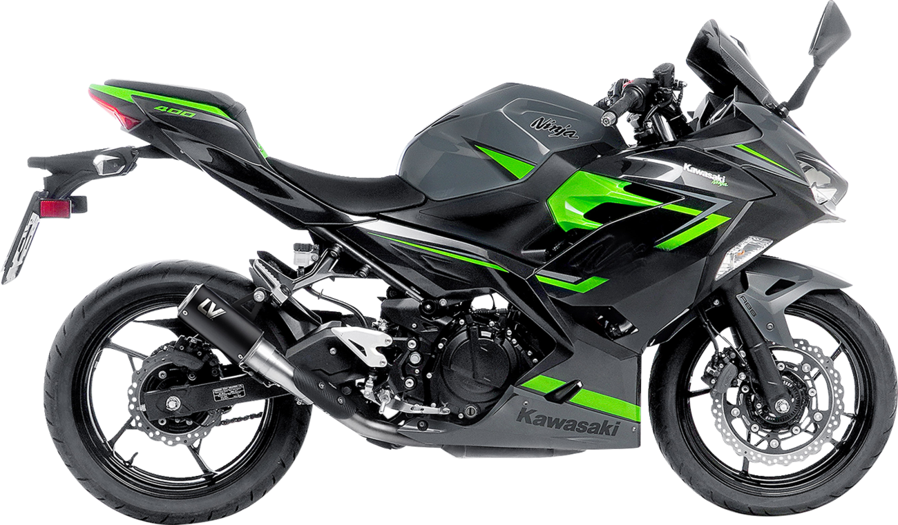 Black Leovince LV Corsa muffler for Kawasaki Ninja 400/500 motorcycle, exhaust system, in stock, by Bill's Exhausts.
