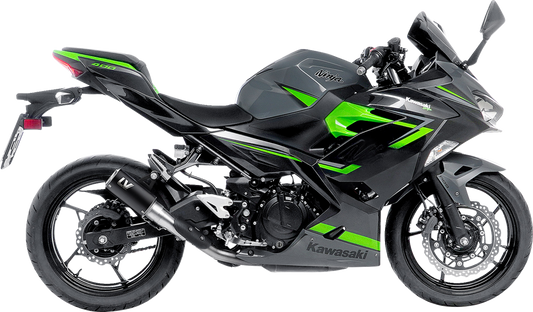 Black Leovince LV Corsa muffler for Kawasaki Ninja 400/500 motorcycle, exhaust system, in stock, by Bill's Exhausts.