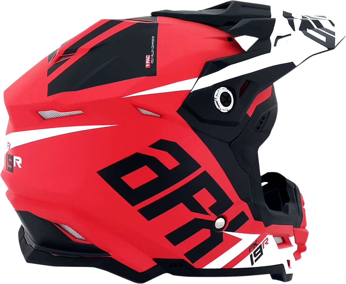 Matte red AFX FX-19R racing helmet in medium size, featuring a sleek design and safety visor for high-speed motorsport.