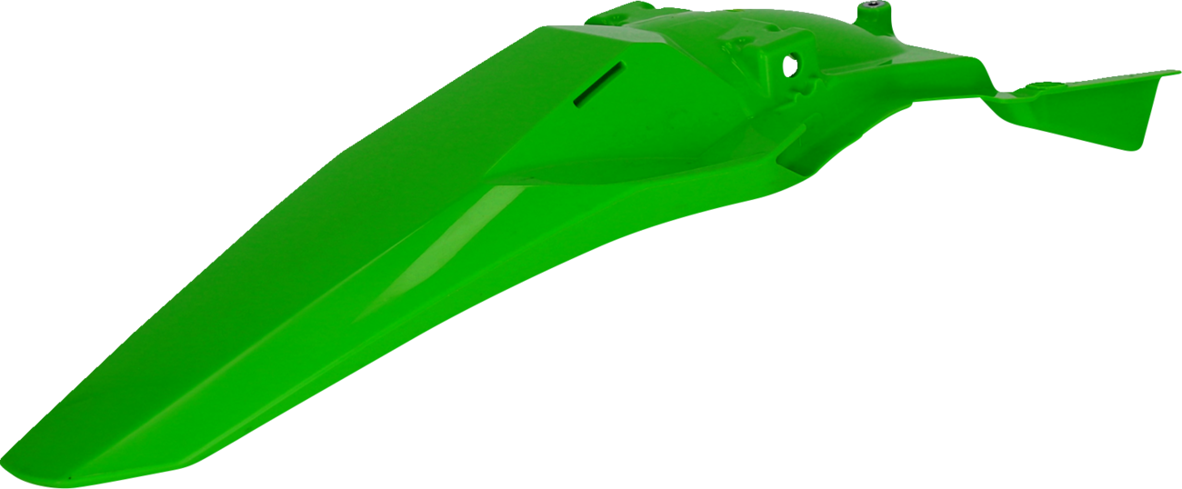 A green Acerbis rear fender for motorcycle, designed as a body part with mounting points, in front of a plain background.