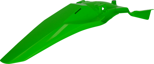 A green Acerbis rear fender for motorcycle, designed as a body part with mounting points, in front of a plain background.