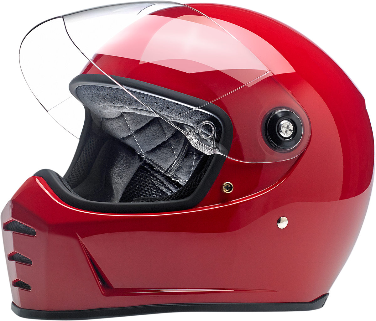 Bill's Exhausts BILTWEll Lane Splitter helmet in gloss blood red, XS size, with a sleek motorcycle helmet design and aerodynamic shape.