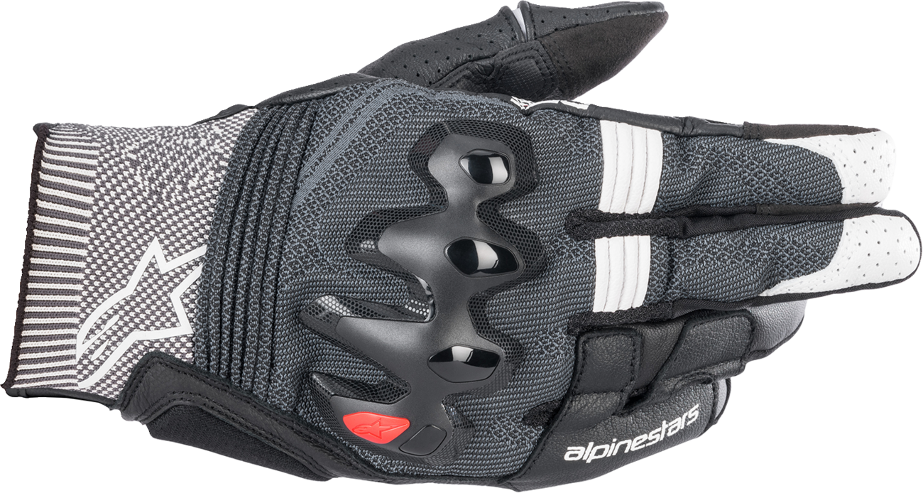 Alpinestars Morph Sport Gloves in black and white, large size, featuring protective knuckles and breathable fabric for motorcycle riding.