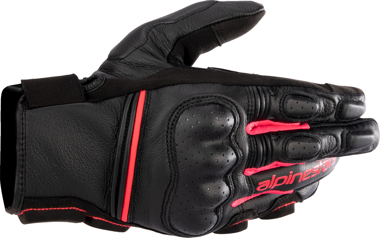 Alpinestars Women Stella Phenom motorcycle gloves in black and diva pink, XS size, featuring protective padding and breathable material.