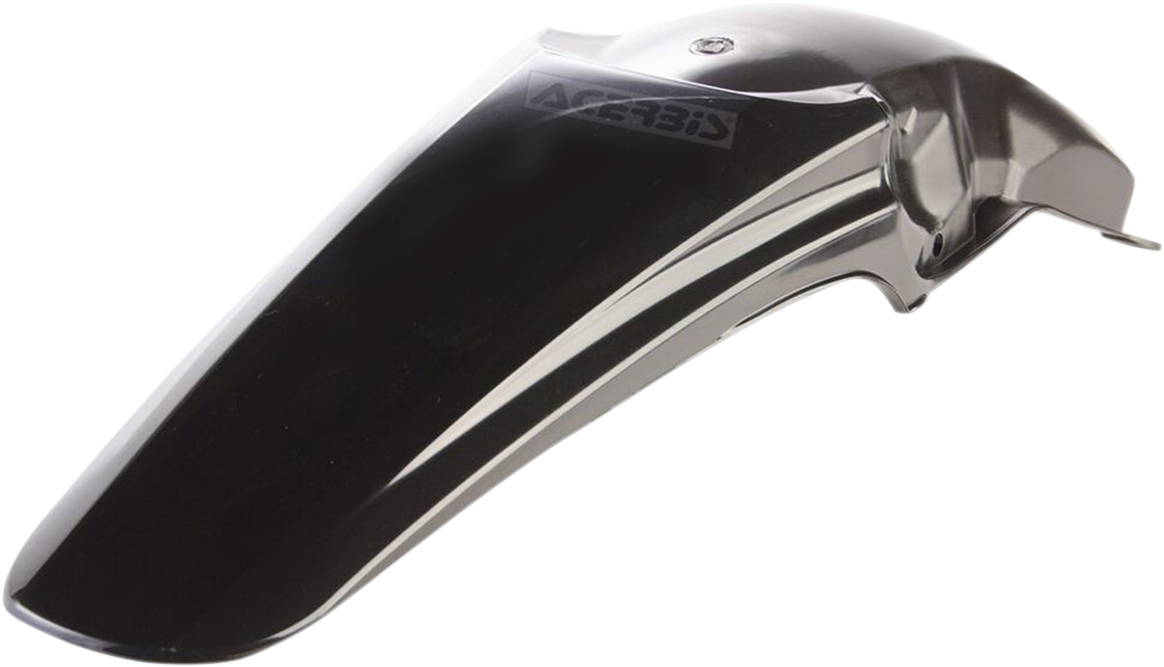 A black Acerbis rear fender for motocross bikes, with a sleek body design and mounting points visible.