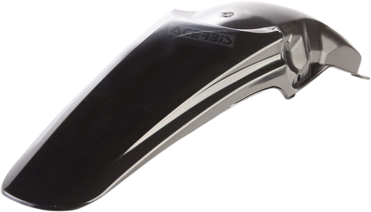 A black Acerbis rear fender for motocross bikes, with a sleek body design and mounting points visible.