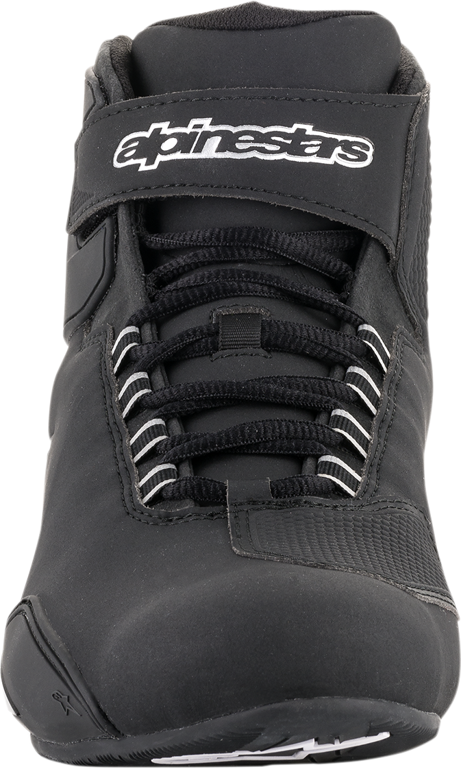 Alpinestars Sektor waterproof motorcycle boots in black, US 13, with sturdy design and reinforced toe and ankle protection.