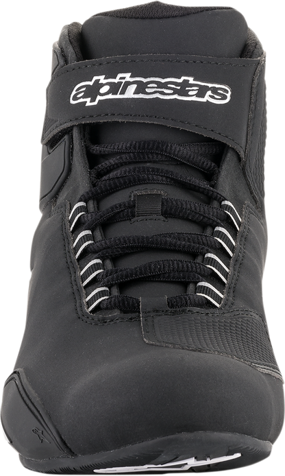 Alpinestars Sektor waterproof shoes in black, US size 7, featuring durable design and waterproof material for motorcycle riding.