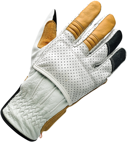 BILTWELL Borrego Gloves in Cement color, XL size, showing durable motorcycle gloves with reinforced knuckles and adjustable wrist straps.