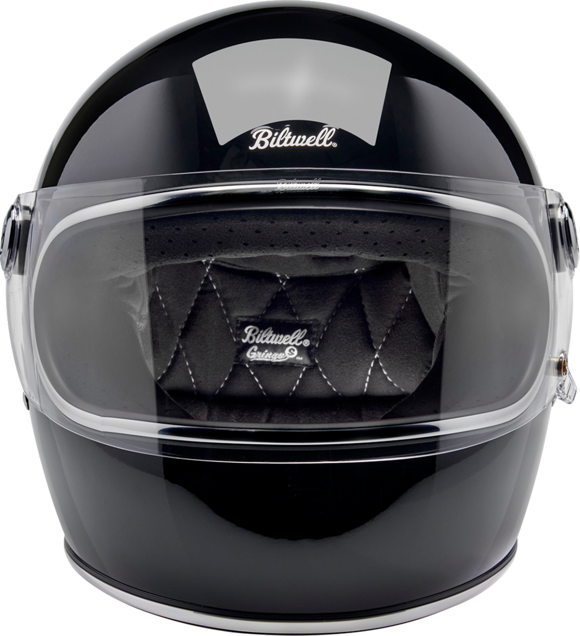 BILTWELL Gringo S helmet in gloss black with XS size, featuring a sleek, smooth exterior and classic open-face design.